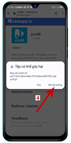 Bước 4 tảI Jun88 về điện thoại Android