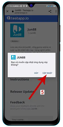 Bước 5 tảI Jun88 về điện thoại Android
